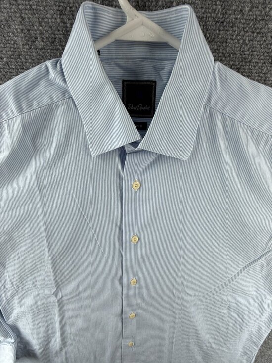 David Donahue Other - David Donahue Cotton Trim 16.5 32/33 Striped Blue Long Sleeve Mens Shirt Spread